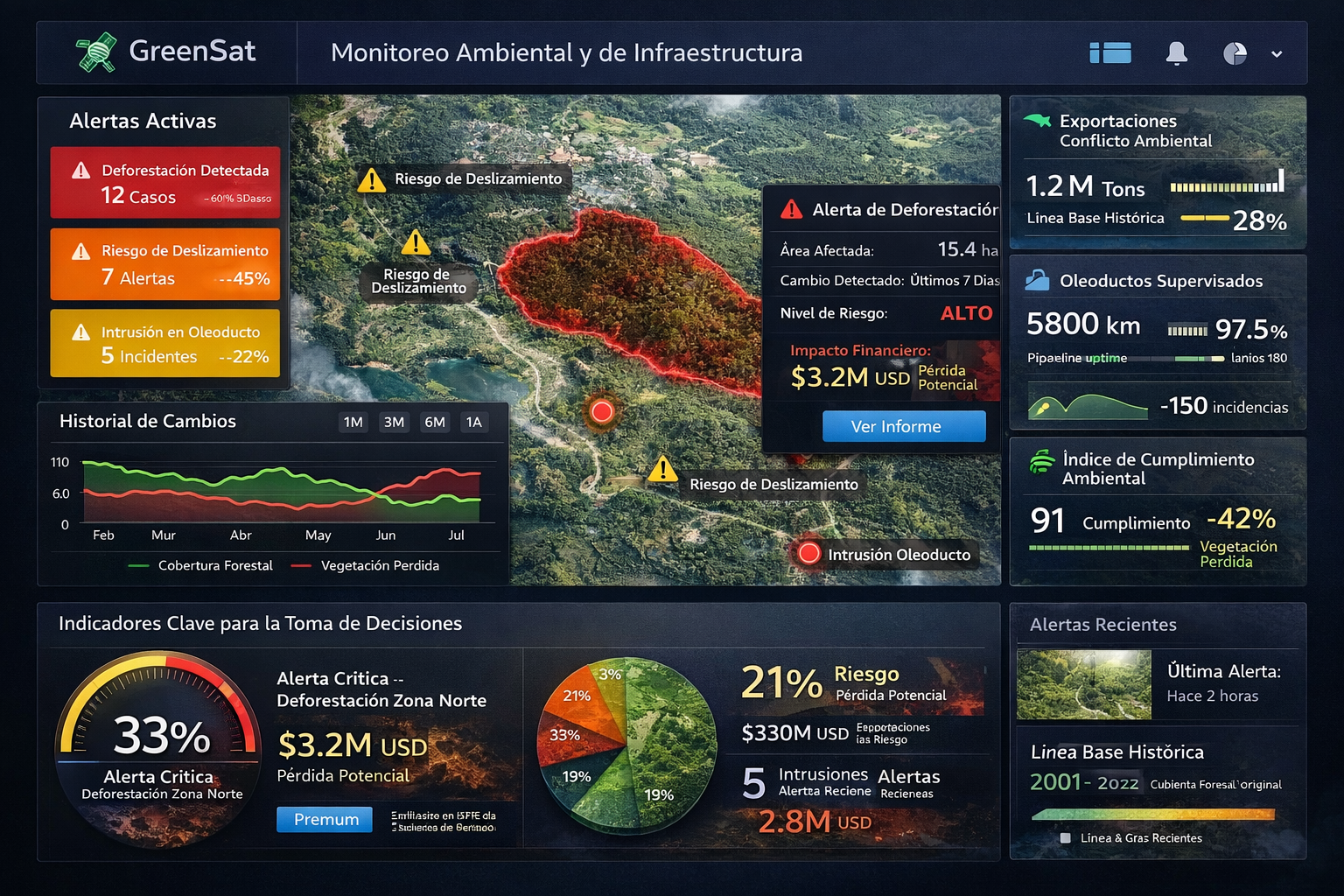 Monitoreo ambiental y de infraestructura utilizando datos satelitales para análisis del territorio y gestión de riesgos